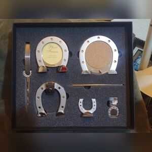 Silver and Gold Horseshoe Desk Set